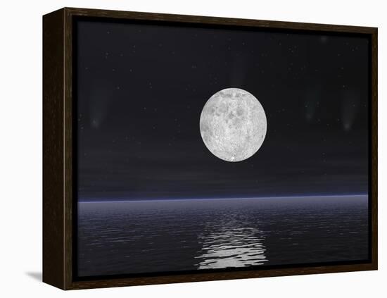 Full Moon on a Dark Night with Stars and Comets over the Ocean-null-Framed Stretched Canvas