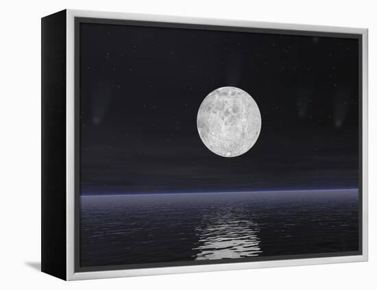 Full Moon on a Dark Night with Stars and Comets over the Ocean-null-Framed Stretched Canvas