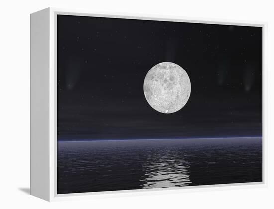 Full Moon on a Dark Night with Stars and Comets over the Ocean-null-Framed Stretched Canvas