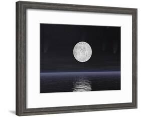 Full Moon on a Dark Night with Stars and Comets over the Ocean-null-Framed Art Print