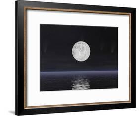 Full Moon on a Dark Night with Stars and Comets over the Ocean-null-Framed Art Print