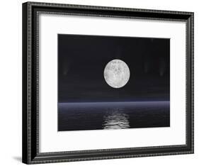 Full Moon on a Dark Night with Stars and Comets over the Ocean-null-Framed Art Print
