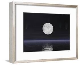 Full Moon on a Dark Night with Stars and Comets over the Ocean-null-Framed Art Print