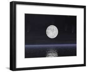 Full Moon on a Dark Night with Stars and Comets over the Ocean-null-Framed Art Print