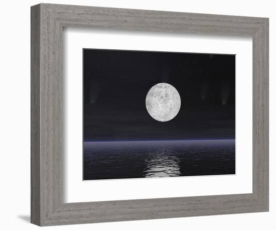 Full Moon on a Dark Night with Stars and Comets over the Ocean-null-Framed Premium Giclee Print