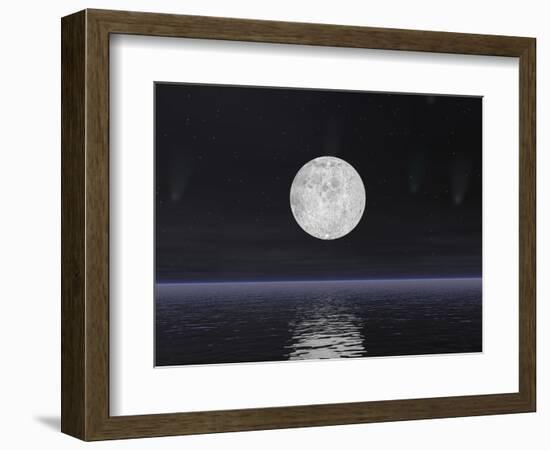Full Moon on a Dark Night with Stars and Comets over the Ocean-null-Framed Premium Giclee Print
