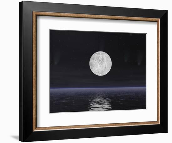 Full Moon on a Dark Night with Stars and Comets over the Ocean-null-Framed Premium Giclee Print