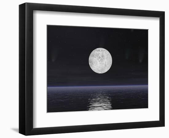 Full Moon on a Dark Night with Stars and Comets over the Ocean-null-Framed Premium Giclee Print