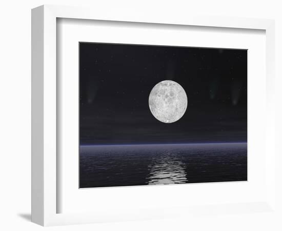 Full Moon on a Dark Night with Stars and Comets over the Ocean-null-Framed Premium Giclee Print