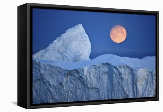 Full Moon over an Iceberg at Dusk, Saqqaq, Disko Bay, Greenland, September 2009-Jensen-Framed Premier Image Canvas