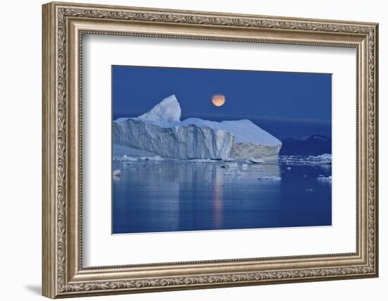 Full Moon over an Iceberg at Dusk, Saqqaq, Disko Bay, Greenland, September 2009-Jensen-Framed Photographic Print