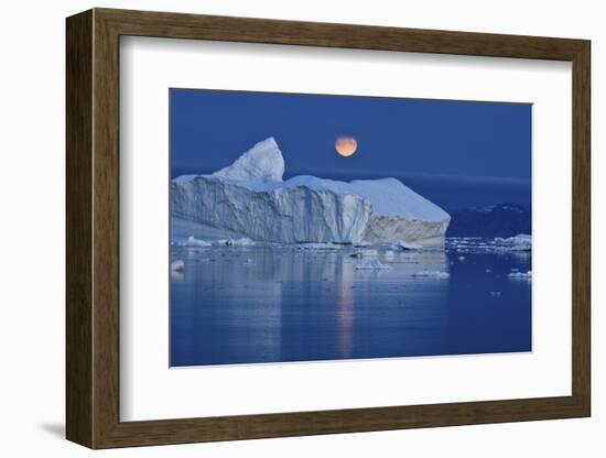 Full Moon over an Iceberg at Dusk, Saqqaq, Disko Bay, Greenland, September 2009-Jensen-Framed Photographic Print