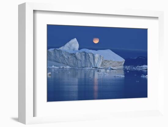 Full Moon over an Iceberg at Dusk, Saqqaq, Disko Bay, Greenland, September 2009-Jensen-Framed Photographic Print