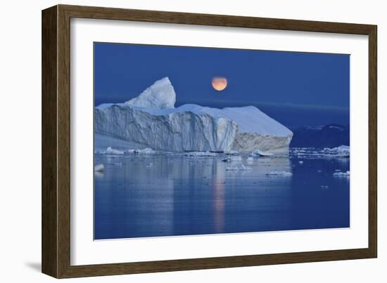 Full Moon over an Iceberg at Dusk, Saqqaq, Disko Bay, Greenland, September 2009-Jensen-Framed Photographic Print