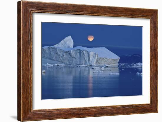 Full Moon over an Iceberg at Dusk, Saqqaq, Disko Bay, Greenland, September 2009-Jensen-Framed Photographic Print