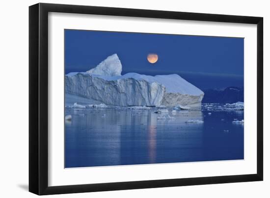 Full Moon over an Iceberg at Dusk, Saqqaq, Disko Bay, Greenland, September 2009-Jensen-Framed Photographic Print