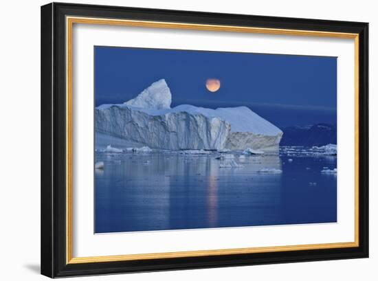 Full Moon over an Iceberg at Dusk, Saqqaq, Disko Bay, Greenland, September 2009-Jensen-Framed Photographic Print