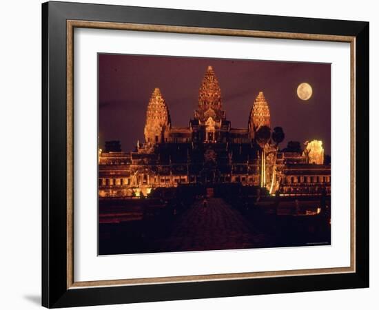 Full Moon over Angkor Wat Temple Ruins of Ancient Khmer Kingdom with Stupas Rising Above-Larry Burrows-Framed Photographic Print