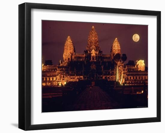 Full Moon over Angkor Wat Temple Ruins of Ancient Khmer Kingdom with Stupas Rising Above-Larry Burrows-Framed Photographic Print