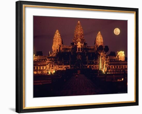 Full Moon over Angkor Wat Temple Ruins of Ancient Khmer Kingdom with Stupas Rising Above-Larry Burrows-Framed Photographic Print