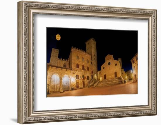 Full moon over center of San Gimignano. A Unesco World Heritage Site. Tuscany, Italy.-Tom Norring-Framed Photographic Print