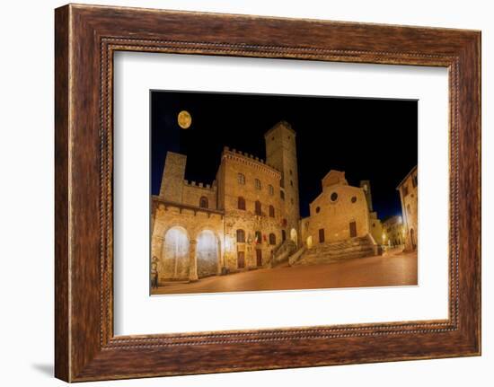 Full moon over center of San Gimignano. A Unesco World Heritage Site. Tuscany, Italy.-Tom Norring-Framed Photographic Print