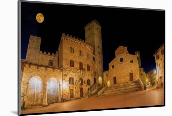 Full moon over center of San Gimignano. A Unesco World Heritage Site. Tuscany, Italy.-Tom Norring-Mounted Photographic Print