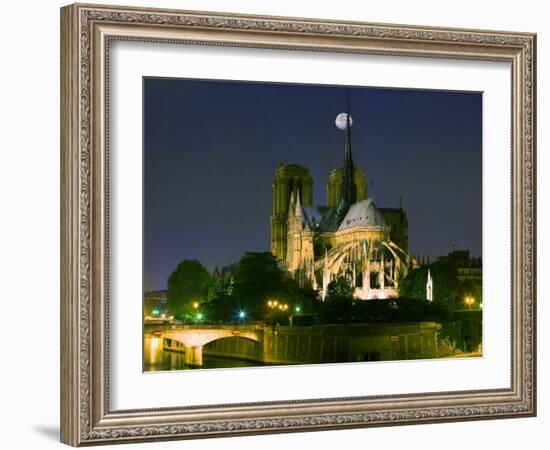 Full Moon over Notre Dame Cathedral at Night, Paris, France-Jim Zuckerman-Framed Photographic Print