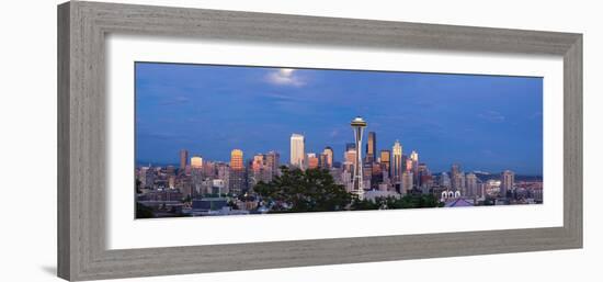 Full Moon over Seattle Washington Skyline Panorama-jpldesigns-Framed Photographic Print