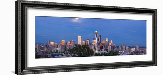 Full Moon over Seattle Washington Skyline Panorama-jpldesigns-Framed Photographic Print