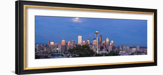 Full Moon over Seattle Washington Skyline Panorama-jpldesigns-Framed Photographic Print