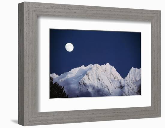 Full Moon over Snowcapped Mountain, North Cascades, Washington State, USA-Peter Skinner-Framed Photographic Print