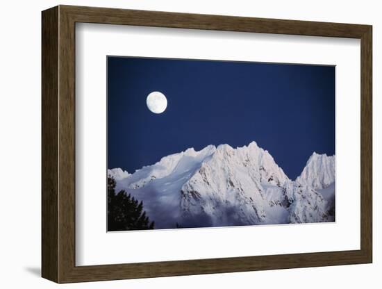 Full Moon over Snowcapped Mountain, North Cascades, Washington State, USA-Peter Skinner-Framed Photographic Print