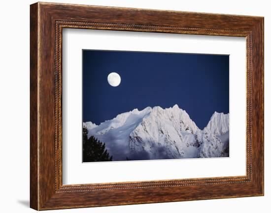 Full Moon over Snowcapped Mountain, North Cascades, Washington State, USA-Peter Skinner-Framed Photographic Print