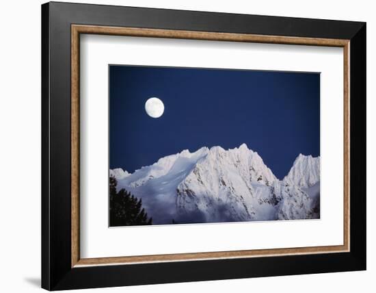 Full Moon over Snowcapped Mountain, North Cascades, Washington State, USA-Peter Skinner-Framed Photographic Print