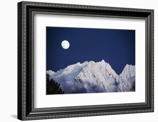 Full Moon over Snowcapped Mountain, North Cascades, Washington State, USA-Peter Skinner-Framed Photographic Print