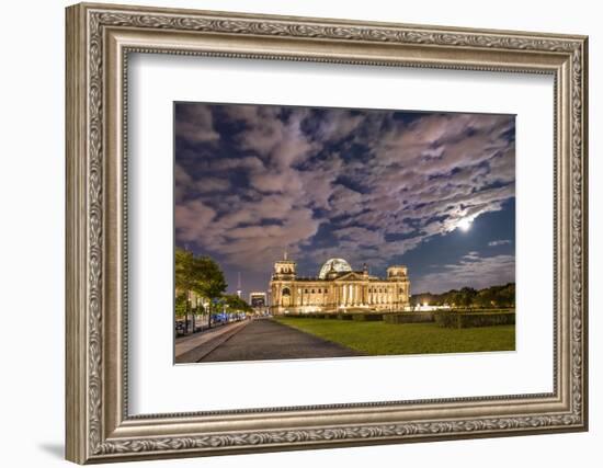 Full moon over the Reichstag, Berlin, Germany-Sabine Lubenow-Framed Photographic Print