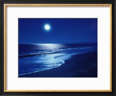 FULL MOON SEA TIDE BEACH NIGHT PHOTO ART PRINT POSTER PICTURE BMP969B