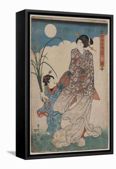 Full Moon over Woman and a Young Girl-Utagawa Kunisada-Framed Stretched Canvas