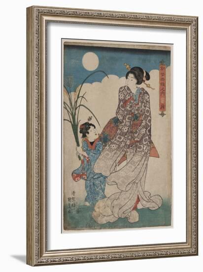 Full Moon over Woman and a Young Girl-Utagawa Kunisada-Framed Art Print