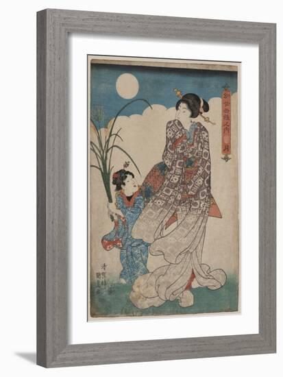 Full Moon over Woman and a Young Girl-Utagawa Kunisada-Framed Art Print