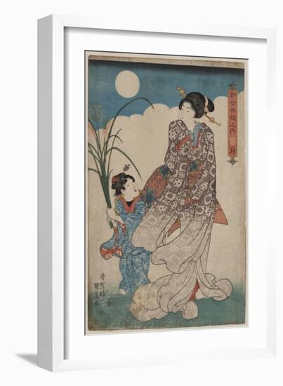 Full Moon over Woman and a Young Girl-Utagawa Kunisada-Framed Art Print