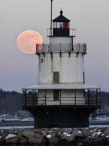 Full Moon Rises Behind the Spring Point Light House in South Portland, Maine