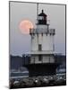Full Moon Rises Behind the Spring Point Light House in South Portland, Maine-null-Mounted Photographic Print
