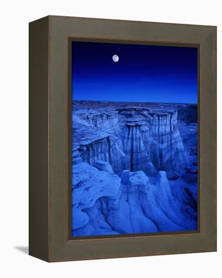 Full Moon Rises Over Landscape in De-Na-Zin Wilderness, Bisti Badlands, New Mexico, USA-Karl Lehmann-Framed Premier Image Canvas