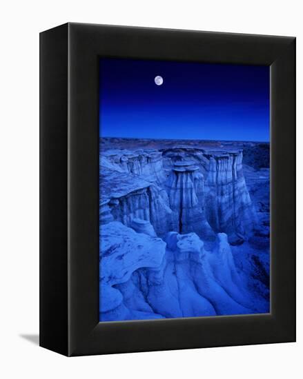 Full Moon Rises Over Landscape in De-Na-Zin Wilderness, Bisti Badlands, New Mexico, USA-Karl Lehmann-Framed Premier Image Canvas