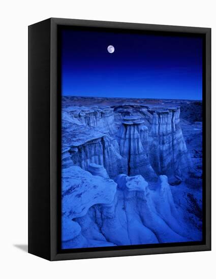 Full Moon Rises Over Landscape in De-Na-Zin Wilderness, Bisti Badlands, New Mexico, USA-Karl Lehmann-Framed Premier Image Canvas