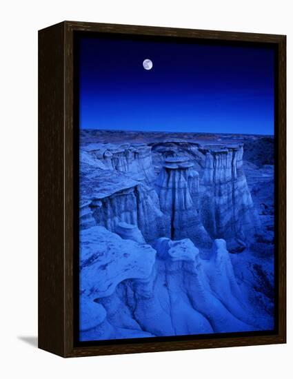 Full Moon Rises Over Landscape in De-Na-Zin Wilderness, Bisti Badlands, New Mexico, USA-Karl Lehmann-Framed Premier Image Canvas