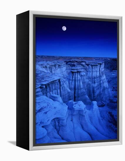 Full Moon Rises Over Landscape in De-Na-Zin Wilderness, Bisti Badlands, New Mexico, USA-Karl Lehmann-Framed Premier Image Canvas