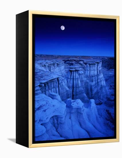 Full Moon Rises Over Landscape in De-Na-Zin Wilderness, Bisti Badlands, New Mexico, USA-Karl Lehmann-Framed Premier Image Canvas